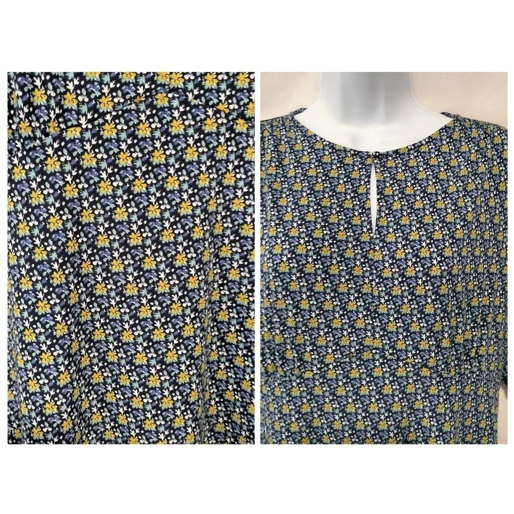 Lark & Ro size 12 Blue Yellow Floral Sheath Short Sleeves Dress